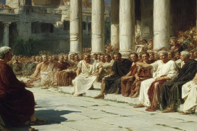Ρωμαϊκή Δημοκρατία – Ρωμαίοι συγκλητικοί και πολίτες συζητούν στο Forum της αρχαίας Ρώμης.