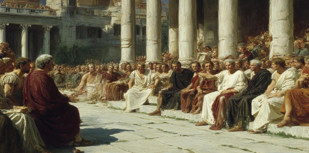 Ρωμαϊκή Δημοκρατία – Ρωμαίοι συγκλητικοί και πολίτες συζητούν στο Forum της αρχαίας Ρώμης.