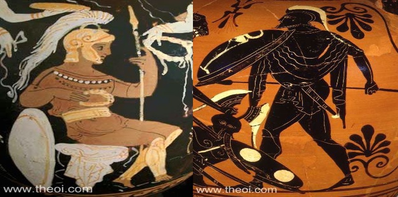 Απεικονίσεις του Άρη σε αρχαία ελληνικά αγγεία – καθιστός με δόρυ και ασπίδα, και όρθιος πολεμιστής σε μάχη