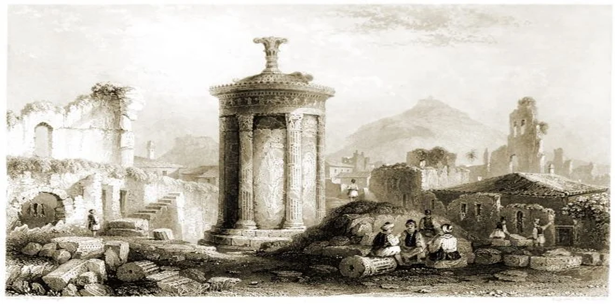 Χορηγικό Μνημείο του Λυσικράτη στην οδό Τριπόδων, ιστορική απεικόνιση 19ου αιώνα