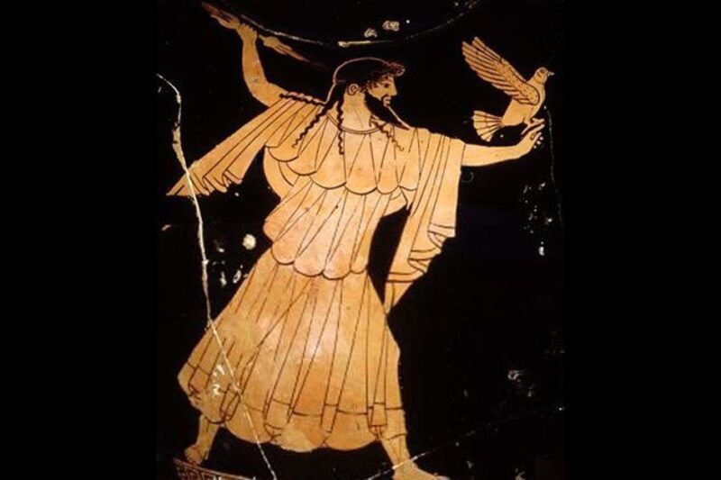 Δίας σε αρχαίο ελληνικό αγγείο, κρατώντας κεραυνό και αετό