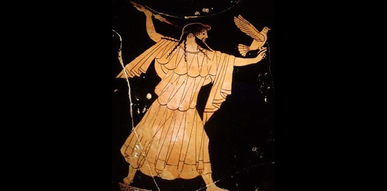Δίας σε αρχαίο ελληνικό αγγείο, κρατώντας κεραυνό και αετό
