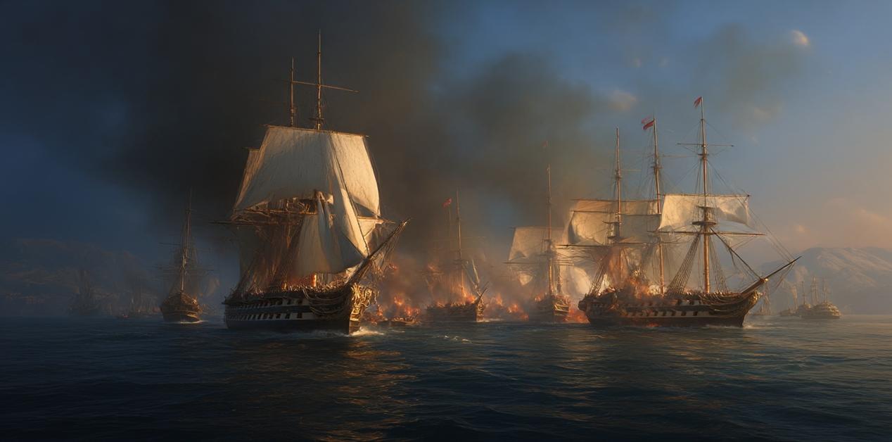Ιστορική απεικόνιση της Ναυμαχίας του Ναβαρίνου το 1827, ελληνικός και συμμαχικός στόλος καταστρέφει τον οθωμανικό