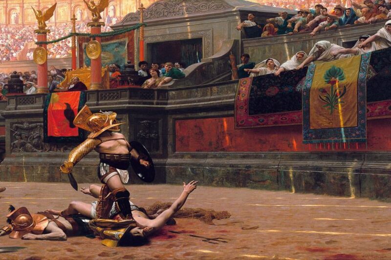 Pollice Verso (1872) – Πίνακας του Jean-Léon Gérôme με μονομάχους στη ρωμαϊκή αρένα και το πλήθος να δείχνει με αντίχειρα τη μοίρα του ηττημένου.