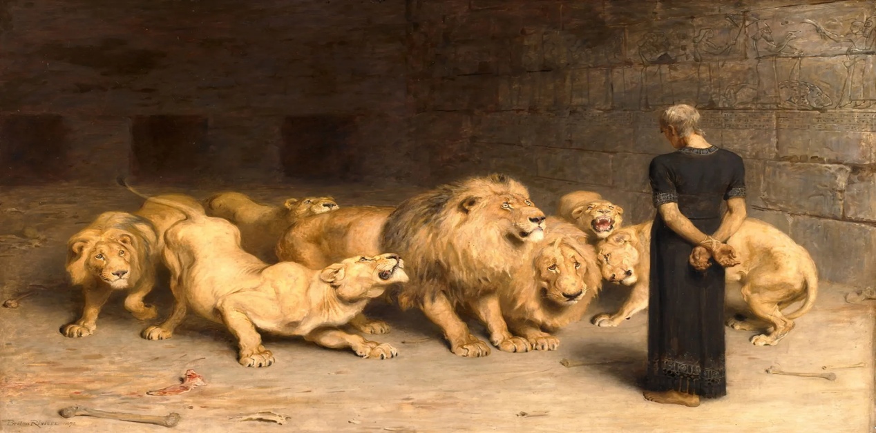 Ο πίνακας του Briton Rivière Δανιήλ στον λάκκο των λεόντων (1872), βιβλική σκηνή με ρεαλιστική απόδοση λιονταριών στη Βικτωριανή τέχνη