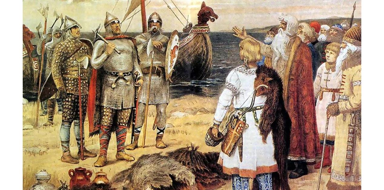 Βάραγγοι πολεμιστές συναντούν Σλάβους αρχηγούς κοντά στη θάλασσα