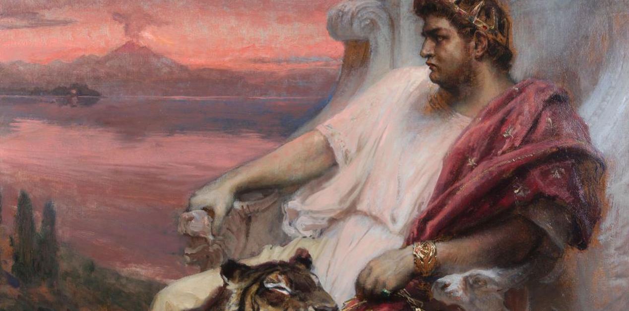 Ρωμαίος αυτοκράτορας Νέρων σε καλλιτεχνική απεικόνιση με τίγρη στο πλευρό του