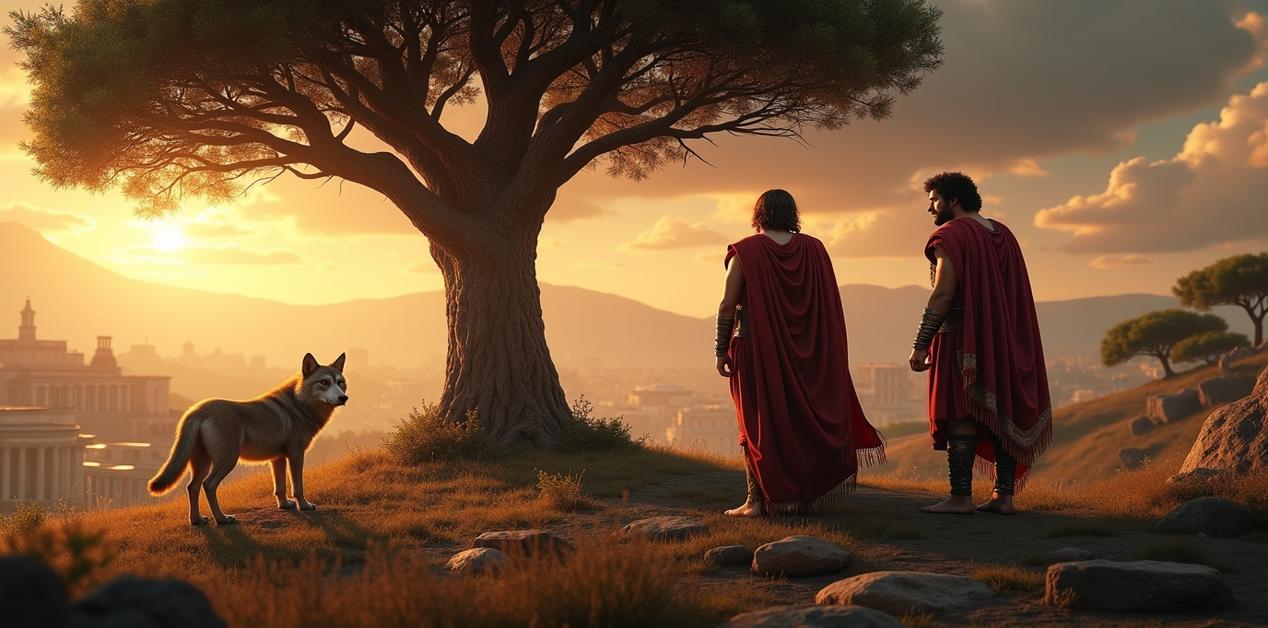 Ρωμύλος και Ρέμος με τη Λύκαινα στο Λάτιο κατά την ίδρυση της Ρώμης