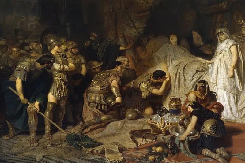 Ο Μέγας Αλέξανδρος στο νεκροκρέβατο – αποχαιρετισμός του στρατού του, πίνακας του Carl Theodor von Piloty (1886).