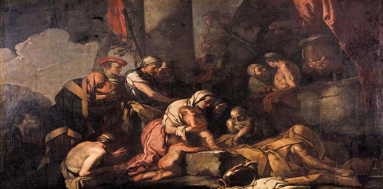 Η Λειριόπη παρουσιάζει τον μικρό Νάρκισσο στον μάντη Τειρεσία – πίνακας του Giulio Carpioni, 1660.
