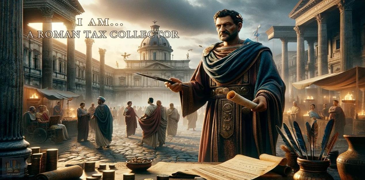 Ιουδαίος τελώνης στη Ρωμαϊκή Αυτοκρατορία μπροστά σε παπύρους και νομίσματα