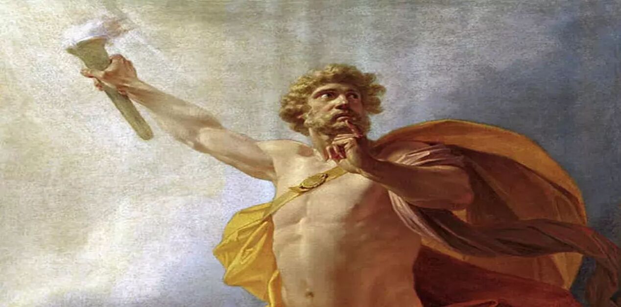 Προμηθέας με δάδα και δάχτυλο στα χείλη, σε κλασικό πίνακα