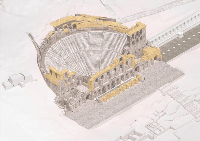 Τρισδιάστατο αρχιτεκτονικό σχέδιο αναστήλωσης του Ωδείου Ηρώδου Αττικού