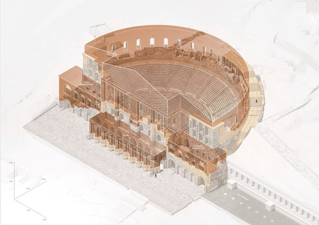 Τρισδιάστατο αρχιτεκτονικό σχέδιο αναστήλωσης του Ωδείου Ηρώδου Αττικού