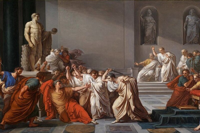 Ο πίνακας «Ο Θάνατος του Καίσαρα» του Vincenzo Camuccini, που απεικονίζει τη στιγμή της δολοφονίας του Ιουλίου Καίσαρα στη Ρωμαϊκή Σύγκλητο.