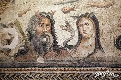 Ρωμαϊκό ψηφιδωτό που δείχνει δύο φιγούρες, έναν άνδρα με κέρατα και μια γυναίκα, που αντιπροσωπεύουν τον Ουρανό και τη Γαία.