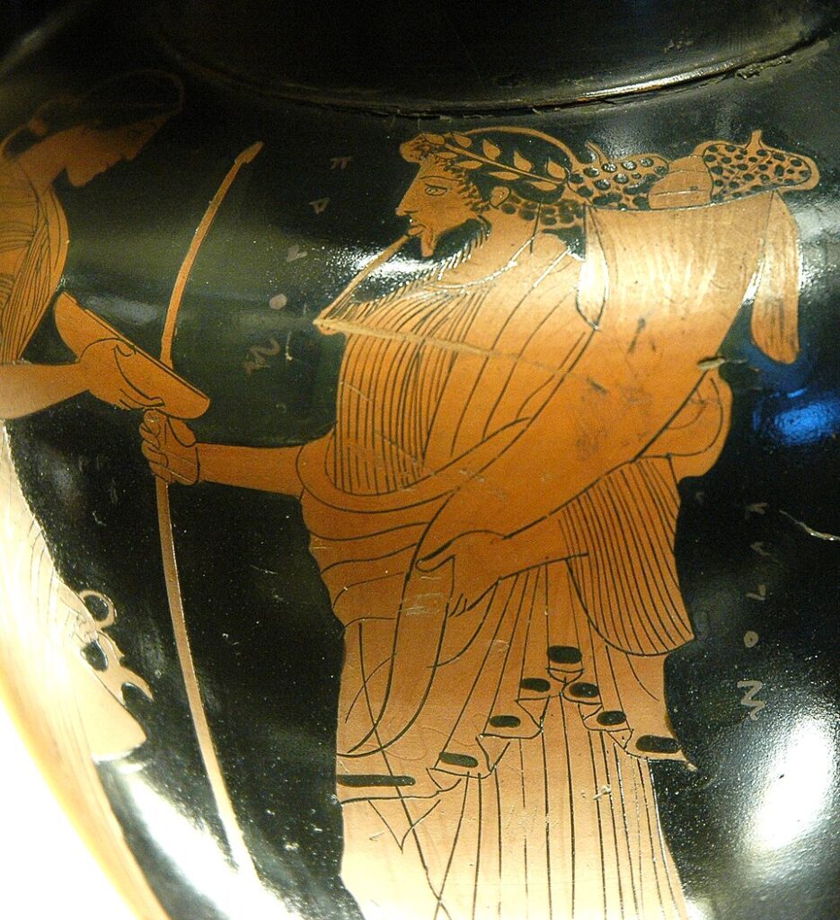 Ερυθρόμορφο αγγείο με απεικόνιση του θεού Άδη ως Πλούτωνα να κρατά το κέρας της Αφθονίας.