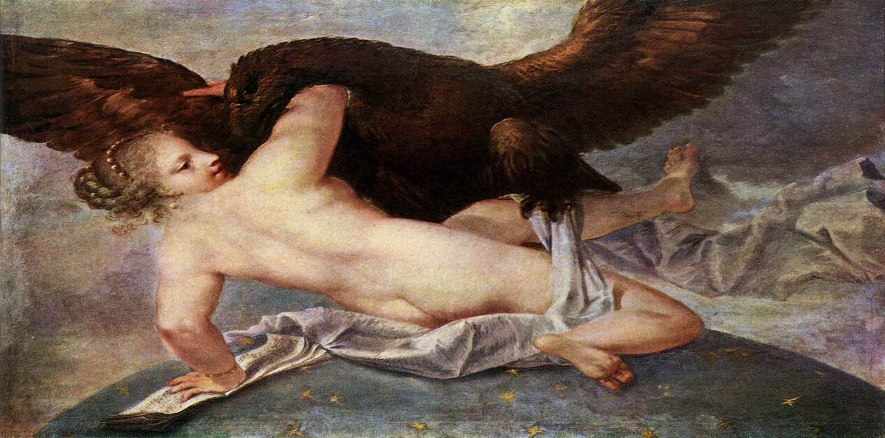 Πίνακας ζωγραφικής του Marco Liberi που δείχνει τον Δία ως αετό να επιτίθεται στην Αστερία.