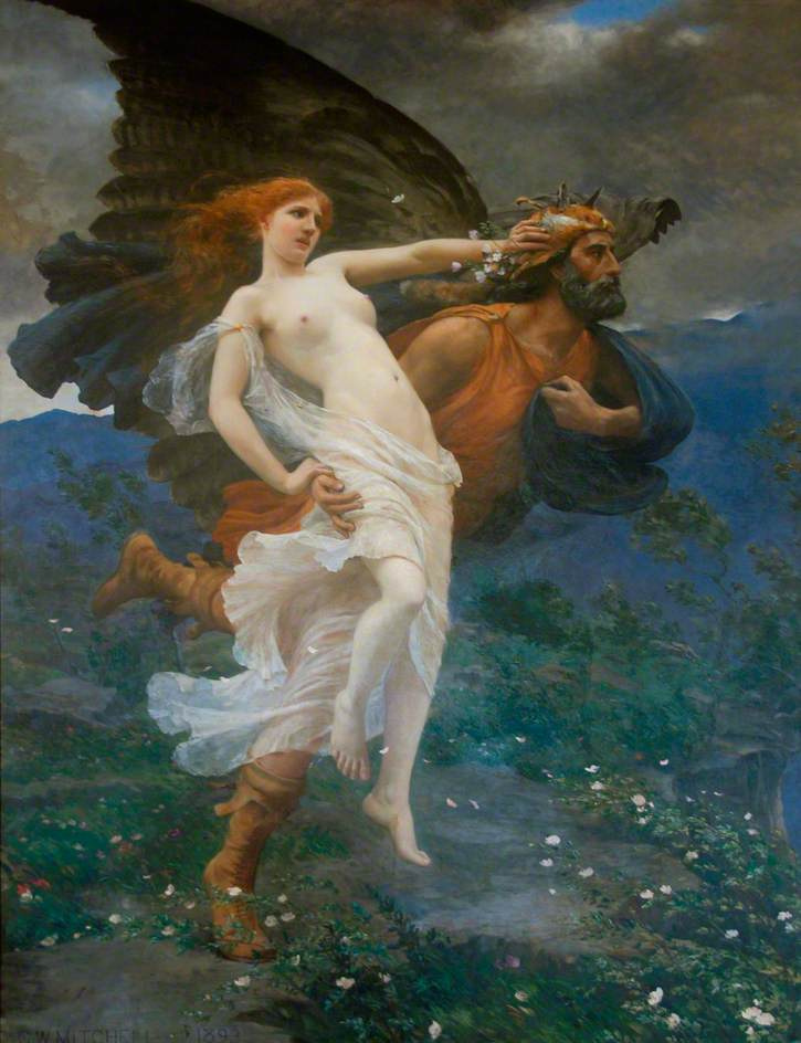 Πίνακας του 1893 που δείχνει τον Βορέα να απαγάγει την Ωρείθυια, τους μελλοντικούς γονείς της μυθικής Χιόνης, πετώντας μέσα σε μια καταιγίδα.